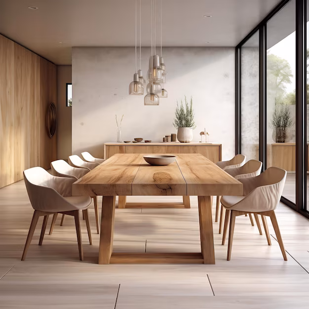 Minimalist wooden chairs and table