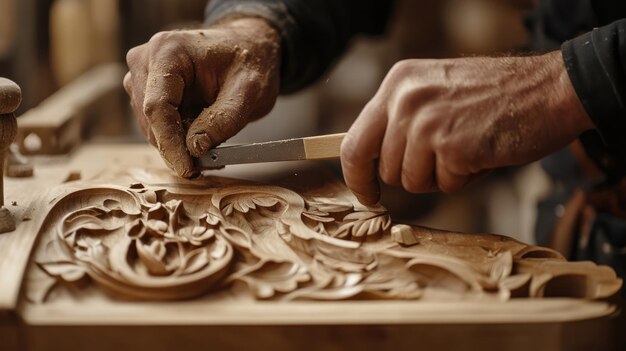 A craftsman drawing a design on a piece of wood